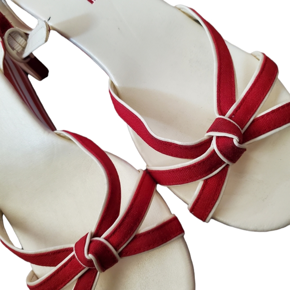 American Eagle Strapy Wedge Sandals Sz 10 Red & Wht NWOT - Picture 10 of 11